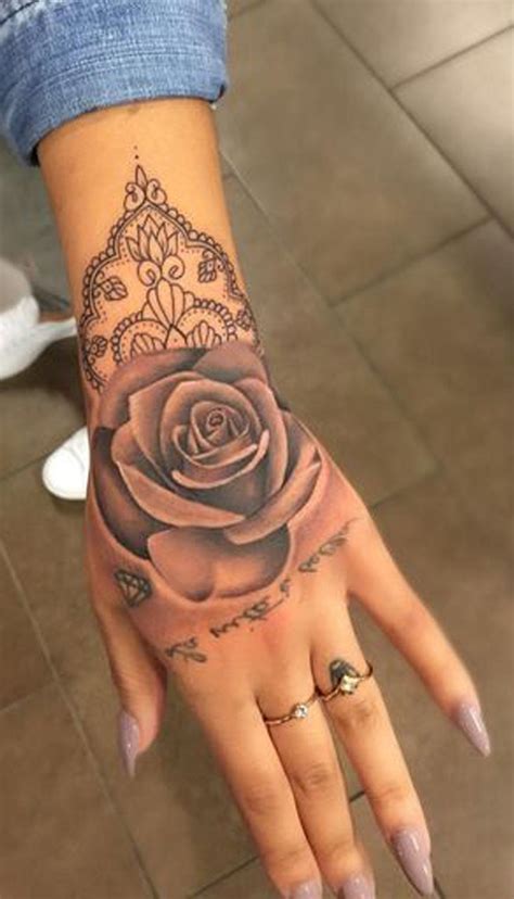 Black is used in roses and also in. Geometric Rose Hand Tattoo Ideas for Women - Unique ...