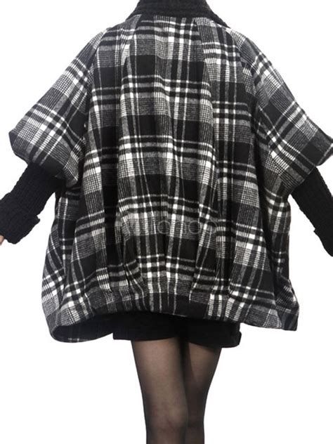 Manteau avec fourrure dehoussable forever 21 taille 36. Manteau écossais large à manches chauve-souris - Milanoo.com
