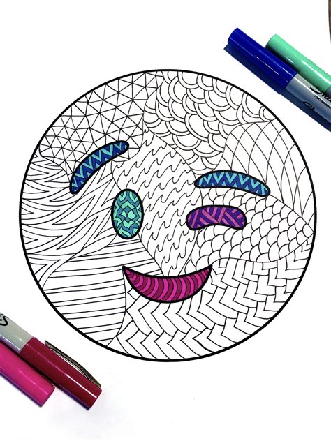 This is a digital download pdf. Wink Emoji - PDF Zentangle Coloring Page - Scribble & Stitch | Desenhos para colorir disney ...