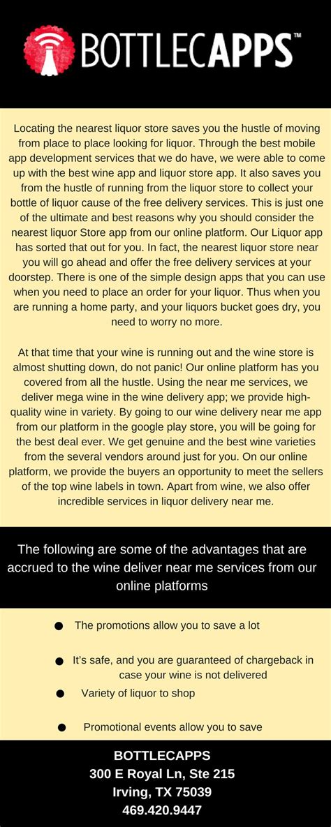 The description of nearby near me liquor store. Bottlecapps offer the best Beer Delivery Apps.For fast and ...