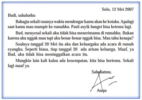 Surat pribadi adalah jenis surat yang berisi keperluan pribadi yang biasanya ditulis dengan secara pribadi dan ditujukan kepada orang lain dengan menggunakan suatu bahasa yang tidak baku. Menulis Surat Pribadi - Rumah Shaleh