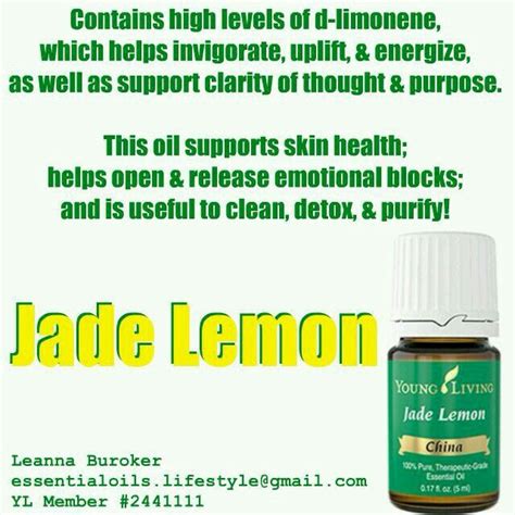 Effective in easing painful cold sores, mouth ulcers, insect bites and herpes 4. Jade Lemon Young Living | Young living lemon essential oil ...