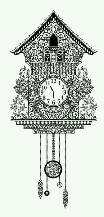 Vector illustration of cuckoo clock with blue bird chirping. Пин от пользователя Nadia Cole на доске Desenhos ...