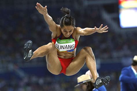 The perfect highjump olympics worldolympics animated gif for your conversation. Sunang competes in Rio women's long jump qualifying ...