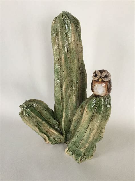 Brian jewett made it out of zip ties, a garden hose, and water faucets. My newest ceramic sculpture, cactus with tiny owl ...