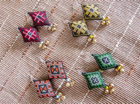 Hmong Cross-stitch Earrings | Chezmoi Handicraft | Hmong cross stitch ...