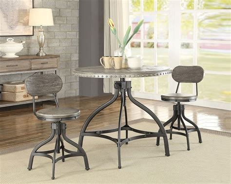 The height adjustable frame has a natural wood finish. Fatima 3-Piece Adjustable Height Dining Set W/ Chairs Acme ...