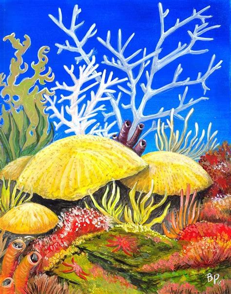 The structures allow coral reefs to rehabilitate. Coral Reef 2 by Bob Patterson | Ocean art, Fish art, Coral ...