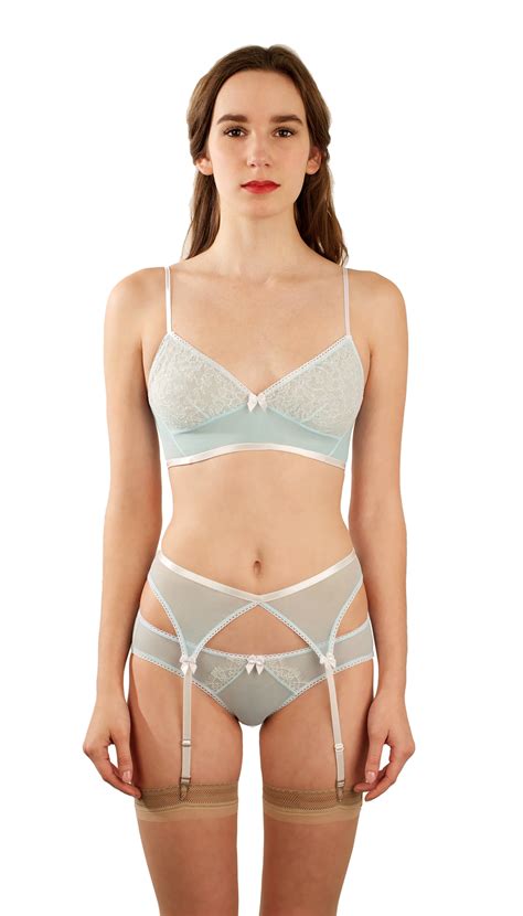 Whether mesh, lace or satin, our garter belts can be a sexy addition to any lingerie outfit. Natalie blue and white garter belt retro light pale pastel