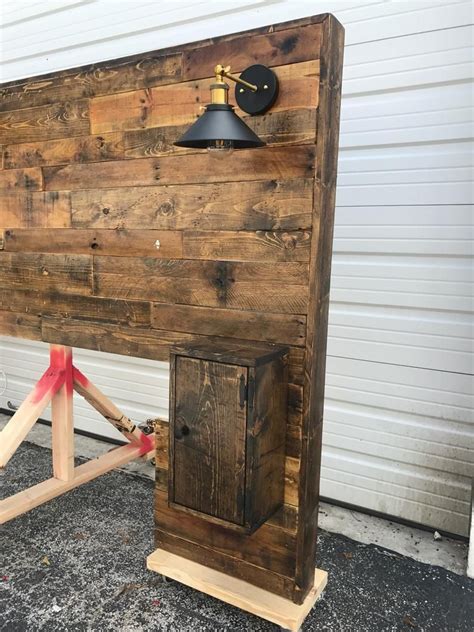 The headboard has been awarded lighting system, as you can see bulbs attached at the top of it, to let you work on laptop or files at night with. Rustic Bed Set, Headboard, Footboard, Bed Frame, Cabinets ...