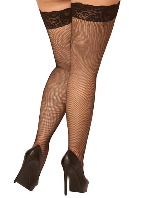 Plus Size Full Figure Lace Top Fishnet Thigh High Stockings | eBay