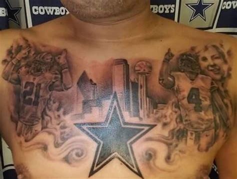 Behind every tattoo is a good story. Cowboys fan gets giant Elliott, Prescott chest tattoo ...