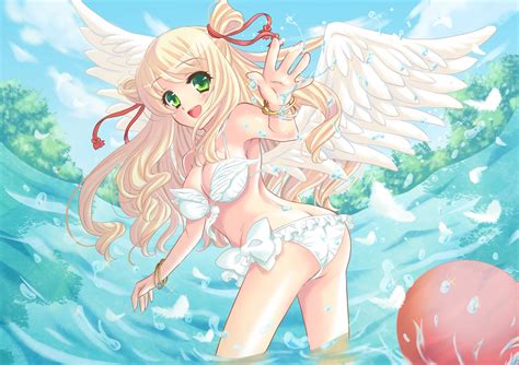 How 2019 has been a good year for female characters. angel bikini blonde hair green eyes swimsuit wings | konachan.com - Konachan.com Anime Wallpapers