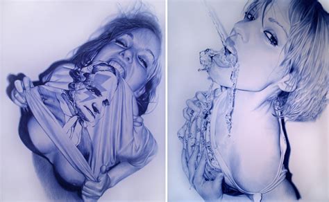 Casas recreates photographs he's taken as large scale oil paintings on canvas, as well as similarly scaled drawings using only blue ballpoint pens. Juan Francisco Casas Ballpoint Artworks