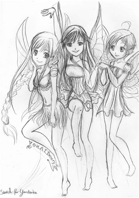 Learn how to draw anime with this guide and tutorial including anime eyes, hair, girls and more. Three Water Fairies Sketch by Kythana.deviantart.com on @DeviantArt | Sketches, Fairy sketch ...