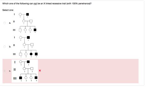 Children who do not have the trait will generally not pass the disease on to their children. Solved: Which One Of The Following Can Not Be An X Linked ...