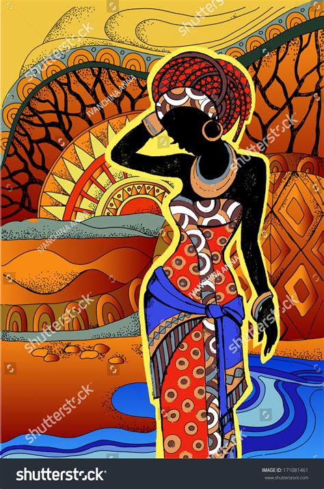 Hand drawn abstract stock graphic illustration with young beauty people silhouette portraits ,night tribal african freedom concept on color background. African Landscape Southern Landscape Hand Drawn ...