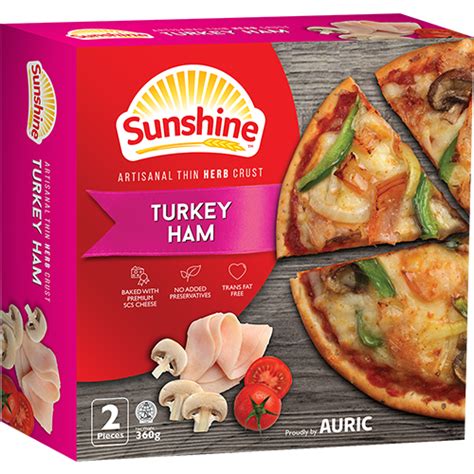 Turkey ham is a processed meat product made primarily from cooked or cured turkey meat and water what is turkey ham? Turkey Ham Pizza : Sunshine Bakeries