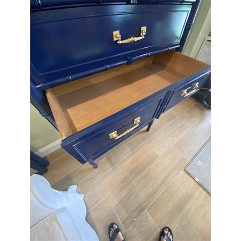 Distinguished by its lucite and brass square hardware, we suggest adding the matching nightstand with the same acrylic handles, shown below. Palm Beach Chic Faux Bamboo Tall Dresser Lacquered in Navy ...