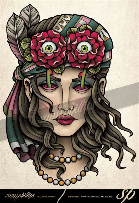 #gypsy #gypsytattoo #tattoo #poppy #poppies… Gypsy Eyes in Roses Tattoo by Sam-Phillips-NZ on DeviantArt