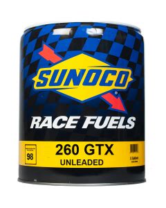 Sunoco 260 gt plus contiene aditivos para mejorar la vida y promover la limpieza del motor. Racing Gas | SCL