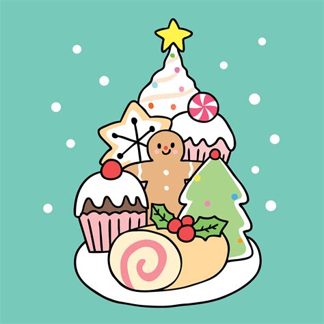 Vintage christmas and new year greeting pattern. Cartoon doce sobremesa doce de Natal - Download de Vetor