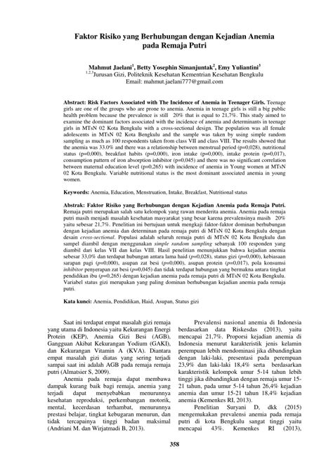 The iron supplementation program for improvingthe iron status, but this program is not jakarta : Jurnal Nasioal Anemia Pada Remaja : Pengaruh Pendidikan Sebaya Peer Education Terhadap Sikap ...