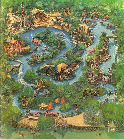 Based on disneyland's theme park ride where a small riverboat takes a group of travelers through a jungle filled with dangerous animals and reptiles, but with a supernatural element. Jungle Cruise Map Art | Disney rides, Disneyland ...