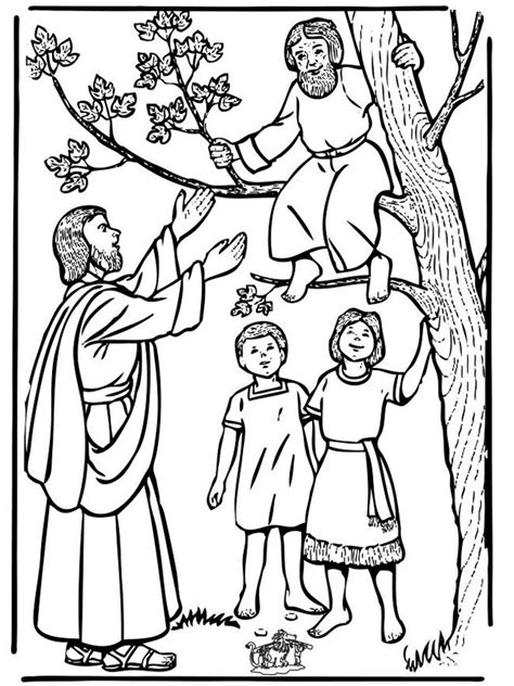 This printable tree coloring page features a cotton tree. jesus-and-zacchaeus-coloring-page-printable