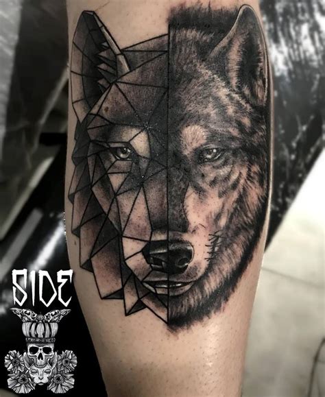 Ce tatouage loup mandala est superbe ! tête de loup mi réaliste mi origami - Studio de piercing ...