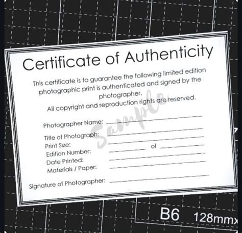 Fully customizable certificate of authenticity for a limited edition photographic print for original artworks or photography prints. Certificate of Authenticity Template for Photographers ...