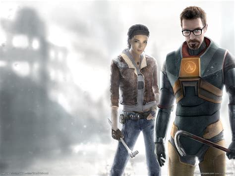 Gordon freeman is depicted as a bespectacled caucasian man from seattle, with brown hair and a signature goatee. Обои Half-Life 2, Гордон Фримен, Аликс, Сити-17, City-17 ...