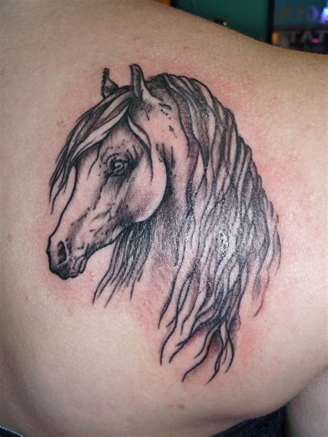 56.beautiful horse tattoos on thigh ideas for girls. Horse Head, Black and Gray on Back of Shoulder Tattoo ...