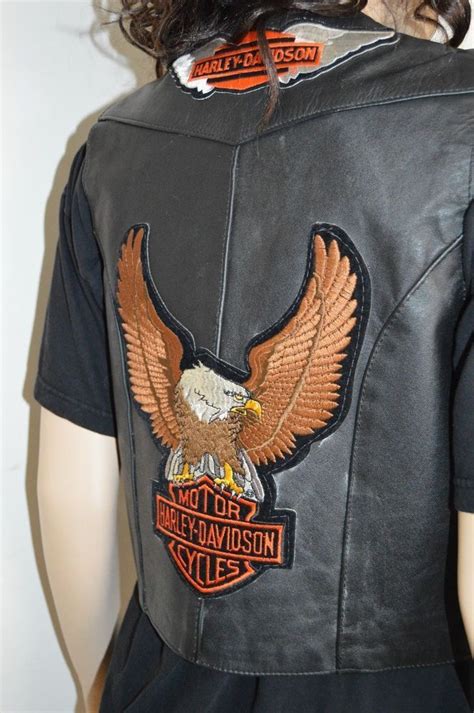 Heavy relief flat head pin backs. Harley Davidson Motorcycles Leather Vest Ladies 12 Black ...