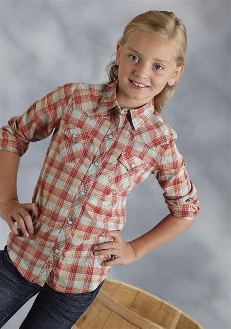All trademarks and copyrights on this page are owned by their respective parties. Roper® Girls Multi-Colored Orange Plaid Long Sleeve Snap Western Shirt