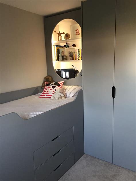 This family needed a bed suitable for one of their teenagers, with lots of storage and display space, aeration for the radiator and of course good looks! Bespoke Child's Bedroom Painted finish in Farrow and Ball ...