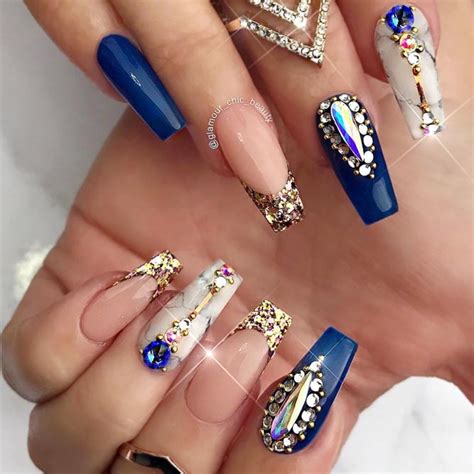 Blue and gold acrylic nails. Flawless Perfection Of Cobalt Blue Nails ...