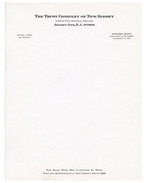 Starting a business using from the desk letterhead will build a good reputation and grow an identity for the brand of the business that you are living. #67 / New Jersey Trust Letterhead - Neche Collection