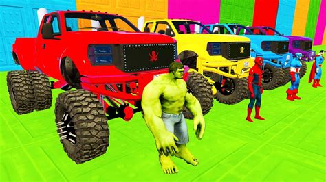LEARN COLOR Monster Truck McQueen RACE w/ Superheroes ...