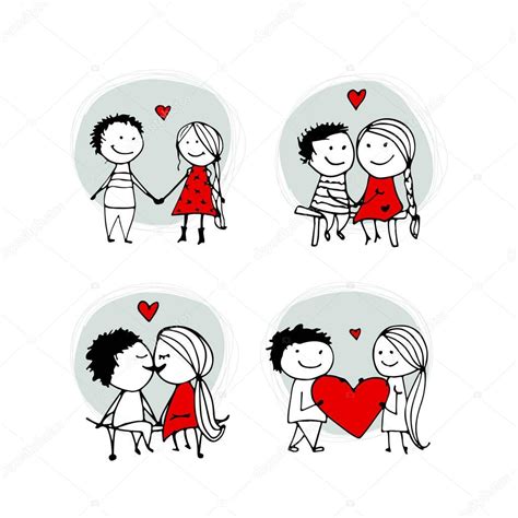 Imágenes de dibujos animados de la televisión. Vector: diseños amor | Pareja en besos de amor, San Valentín boceto para su diseño — Vector de ...