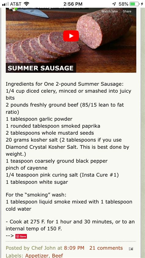 Summer sausage recipe · 15 pounds coarse ground beef · 10 pounds 50/50 (fat/lean) coarse ground pork trimmings · 2 cups water · 5 teaspoons instacure no. Summer susage | Smoked food recipes, Sausage ingredients, Beef