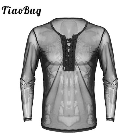 Returns made easy · fill your cart with color · >80% items are new TiaoBug Mens Lace Up Mesh See Through Long Sleeve T Shirt ...