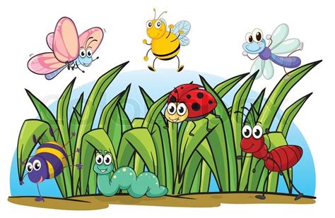 Ants in your lawn can be a nuisance. Various insects and grass | Stock vector | Colourbox