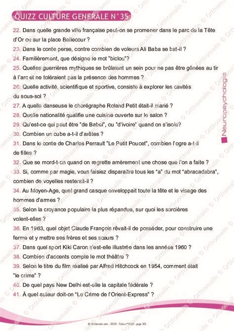 Ressource orthophonie - QUIZZ CULTURE GENERALE N°35 | Orthomalin