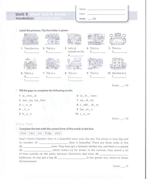 5 1b (module 1) p. unit 5 test a group 1 vocabulary homes and rooms teen ...