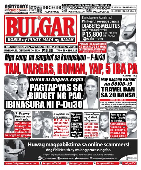 This page includes a list of most popular newspapers in the philippines ranked by the 2019 4imn.com web ranking. Bulgar Newspaper/Tabloid-December 30, 2020 Newspaper