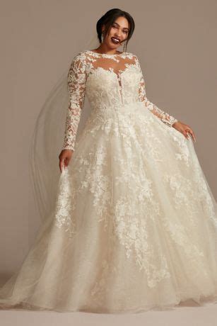 Dress afford offers tons of high quality collections at affordable prices. Lace Illusion Long Sleeve Plus Size Wedding Dress | David ...