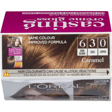 Follow the instruction leaflet and read the safety information. L'oreal Casting Crème Gloss 630 Caramel 1pk | Woolworths