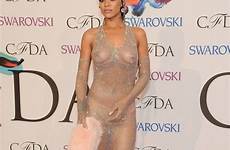 cfda awards rihanna fashion dress through york nsfw naked sheer tits hot show showing award her red carpet outfit bra