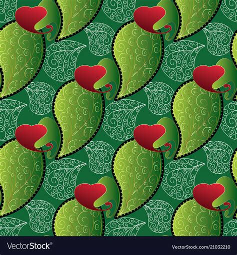 Background of flowers in the style of chinese or russian painting on porcelain. Paisleys seamless pattern green repeating floral Vector Image